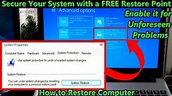 How to Restore Computer | Secure your System with a FREE Restore Point(Easy Steps)