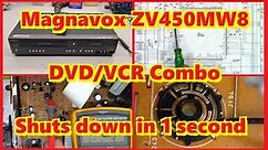 Magnavox ZV450MW8 DVD/VCR power turns off after 1 second