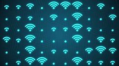 Download Flashing and glowing wifi icon symbols pattern on blue grid. Full HD and looping wi-fi technology connectivity concept motion background animation. for free