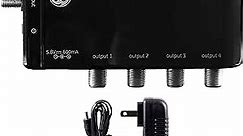 GE 4-Way HD Digital TV Antenna Amplifier, Low Noise Antenna Signal Booster, Clears Up Pixelated Low-Strength Channels, Supports Multiple HD Smart TVs, AC Adapter, Black, 34479
