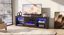 Bestier 70.8 in. Black TV Stand with Fireplace Fits TVs up to 75 in. LED Entertainment Center 1009660581