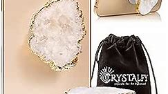 CRYSTALFY Crystal Phone Grip & Phone Stand: Authentic Natural Gemstone Swappable Top, Expandable Collapsible Holder for Smartphones and Tablets (Clear Druzy)