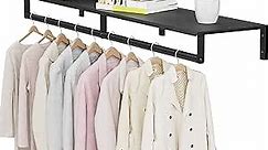 Wall Mounted Clothes Rack with Top Shelf, 46.5'' Industrial Clothing Rack Heavy Duty, Metal Shelf with Hanging Rod, Garment Rack Laundry Room Shelves, Space Saving