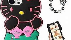 HoneyAKE Cat Case 3D Cartoon for iPhone 14 Pro Max Phone Case with Bracelet Chain, Kids Girls Women Cool Fun Cute Kawaii Animal Cases Soft Silicone Funny Unique Character Protective Cover Black/Pink