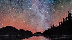 Starry Night Sky Reflections Forest Lake Acrylic Painting LIVE Tutorial