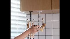 Hooks for Hanging, 360° Rotating Folding Hook, 2 Pack Under Cabinet Utensil Holder Self-Adhesive 180 Degrees Vertical Flip Hook Waterproof Kitchen Hooks for Bathroom Home(White)