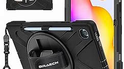 BRAECNstock Samsung Galaxy Tab S6 Lite Case 10.4 Inch 2022/2020 (SM-P610/P613/P615/P619) with Pen Holder,360° Rotating Stand/Hand Strap,Shockproof Protective Galaxy S6 Lite Case for Kids-Black