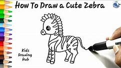 Easy Zebra Drawing for Kids | Step-by-Step Tutorial | Kids Drawing Hub