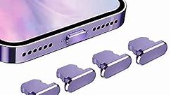 Anti Dust Plug Metal Covers Compatible with iPhone 14 13 12 11 X XS XR 8 7 SE Mini Plus Pro Max iPad AirPods 4 Pack, Lightning Charging Port Charm Dust Protector with Plug Holder (Deep Purple)