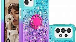 Tncavo Glitter Case for Samsung Galaxy A23 4G/5G for Woman, Moving Liquid Holographic Sparkle Bling Cases with Diamond Kickstand Clear Soft TPU Phone Cover for Galaxy A23/ M23 JBZ Sky Blue Purple