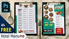 Download Free Fast Food Restaurant/Hotel Menu PSD Template A4