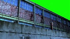abandoned factory and concrete wall on green screen
