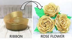 DIY Craft || How to make Rose Gold Flower from Ribbons || Elegant and Beautiful Flower