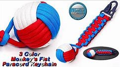 3 Color Monkey's Fist Paracord Keychain King Cobra Knot Tutorial