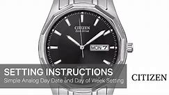 Citizen Watch Setting Instructions — Simple Analog Day Date and Day of Week Setting