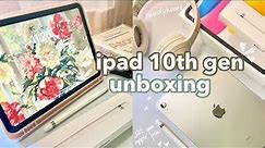 ipad 10th gen (silver, 64gb) unboxing 💌 apple pencil + accessories | ipad aesthetic setup