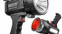 BIGSUN Rechargeable Spotlight, High Lumens 1000,000 LED Flashlight with Multi-Purpose Floodlamp, Built-in 10800mAh Battery Pack, Outdoor Handheld spot Light, for Farm, Hunting,Camping, Car, Boat