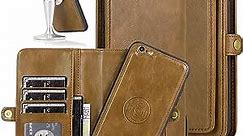 iPhone 6 Plus Book Flip Folio Cover PU Leather Wallet Case with Card Holder Strap Detachable Magnetic iPhone 6s Plus Soft TPU Protective Phone Case for Men Women Phone Pouch Money Purse Brown