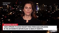Video shows rocket fired from Gaza make sharp turn back before blast seen at hospital