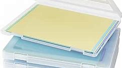 Denkee 4 Pack A4 File Portable Project Case, Plastic Storage Box for 8.5" x 11" Letter Paper, Scrapbook Paper Storage Boxes Documents Magazines Holder (Inner Size 12.2 x 8.9 x 0.7 in)