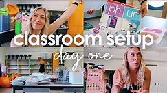 CLASSROOM SETUP DAY ONE | moving into a new classroom, organizing, & planning my layout