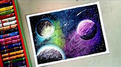 Galaxy Drawing with oil Pastels - step by step