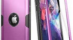 YOUMAKER Designed for iPhone SE 2022 Case, iPhone SE 2020 Case, Full Body Rugged with Built-in Screen Protector Heavy Duty Protection Slim Fit Shockproof Cover for iPhone SE 2022 4.7 Inch-Purple