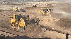 Four Caterpillar D9T & Komatsu D275AX Bulldozers Team Levelling Huge Mining Site