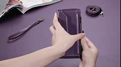 Strapurs Crossbody for iPhone 12/12 Pro Wallet Case【RFID Blocking】with 7-Card Holder Zipper Bills Slot, Soft PU Leather Magnetic Flip Wristlet Shoulder Strap for iPhone 12 Case Wallet for Women,Purple