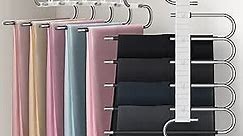 devesanter Pants Hangers Space Saving Hangers 2 Pack Collapsible Pants Organizer Non Slip for Pants Jeans Scarf Hanging （Black with 10 Clips）