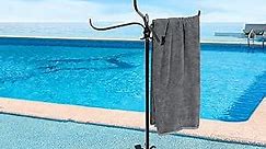 Sinyzope Pool Outdoor Towel Rack, Metal Heavy Duty Never Tilt Pool Accessories, 4 Bars Hot Tub Accessories Towel Dying Rack, Towel Stand Standing Towel Rack Elegant Design for Pool, Spa（3.6FT high）