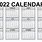Free Printable Mini Calendar 2022