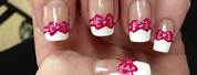 Pink French Tip Nails with Bow