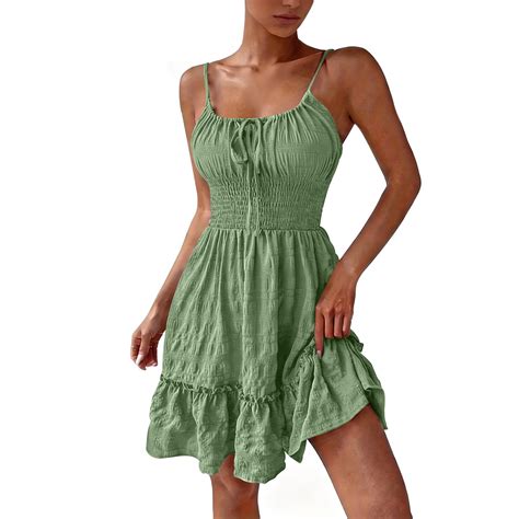 gakvbuo Summer Tank Dress for Women Wedding Guest Dresses Cocktail Dress Solid Color Round Neck ...