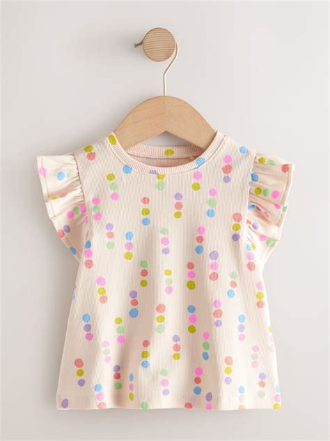 Buy Ecru White Rainbow Spot Frill Shoulder Ribbed Vest (3mths-7yrs ...