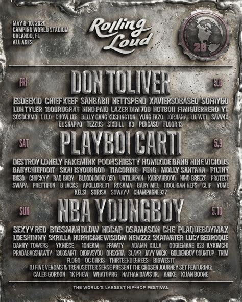 Rolling Loud 2026 Lineup Announced: Playboi Carti, Don Toliver, NBA Youngboy to Headline