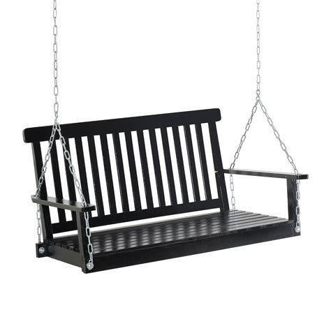 Outdoor Porch Swing 2-Seater Slatted Wood Patio Swing with Adjustable ...