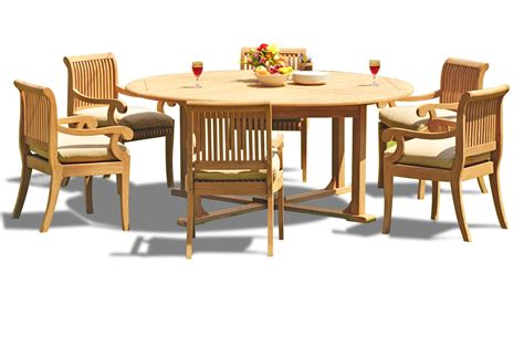 7-Piece Teak Dining Set: 72" Round Table + 6 Giva Arm Chairs - Walmart.com