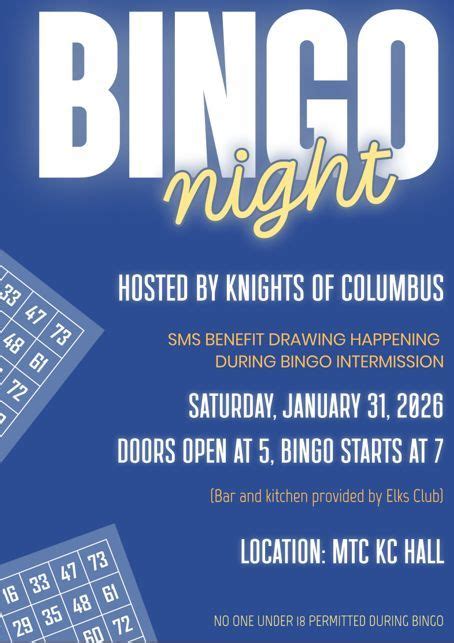 K of C Bingo Night and SMS Benefit Raffle Drawing, 212 W 5th St, Mt ...