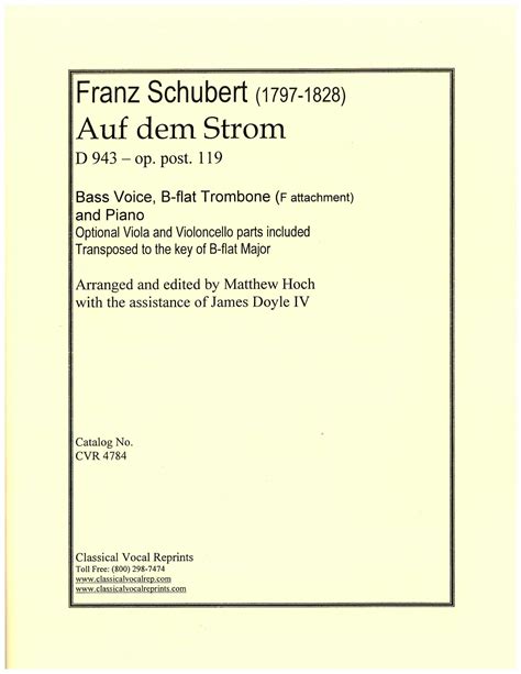 Auf dem Strom D943 – op. post. 119 Bass Voice, Trombone with F ...