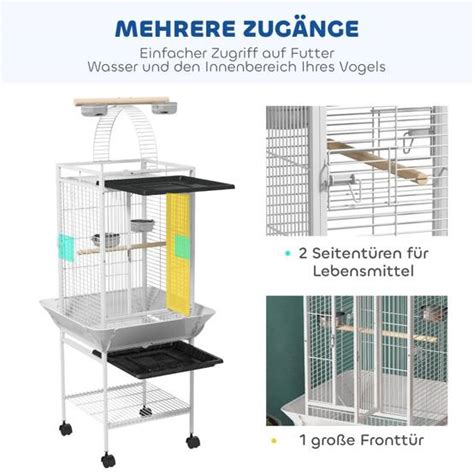 Cage volière acier pour perroquets avec aire de jeux 62,5x62,5x156cm ...