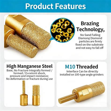 M10 Diamond Finger Milling Bits 3-Pack - Wear-Resistant for Granite ...