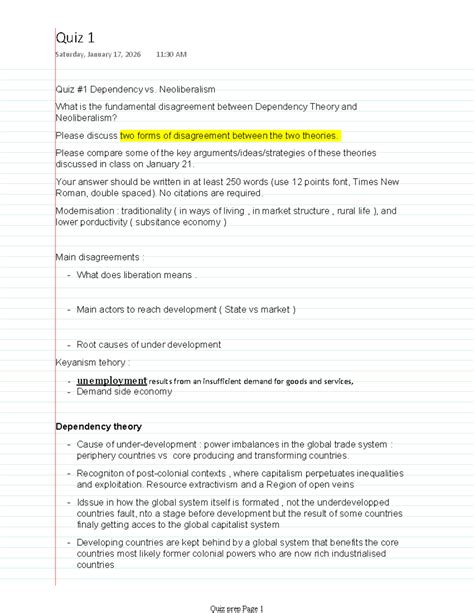 INTD 200 - Quiz 1 Prep: Dependency Theory vs. Neoliberalism Analysis ...