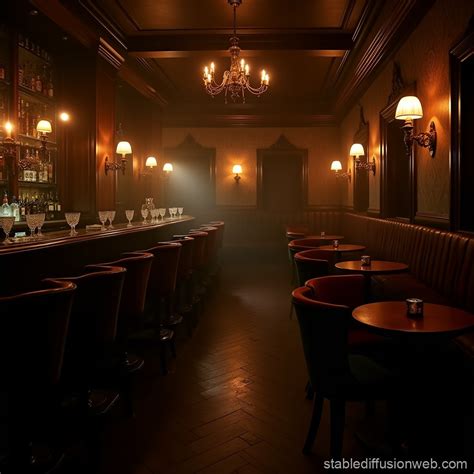 a dark smokey speakeasy entrance viewed from the lower angle of the ...