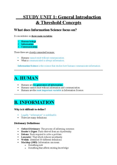 Study UNIT 1 - Lecture Notes on Information Science Concepts - Studocu