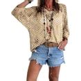 DENGDENG Crochet Coverups for Women 3/4 Sleeve Plus Size Knit Cover Up ...