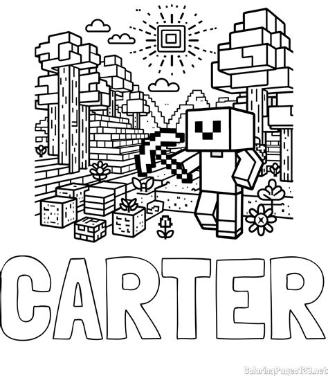 CARTER Coloring Page and Minecraft World Coloring Page