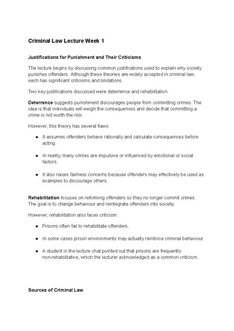 Criminal Law Lecture (CLAW101) Week 1: Justifications for Punishment ...
