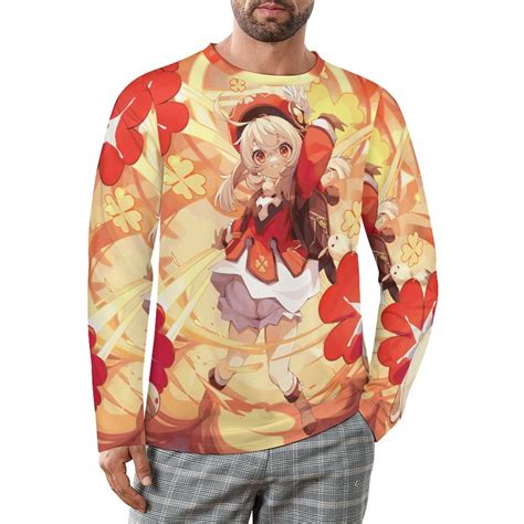Genshin Impact Men's Long Sleeve T-Shirt Loose Trendy Tee Soft Stretch ...