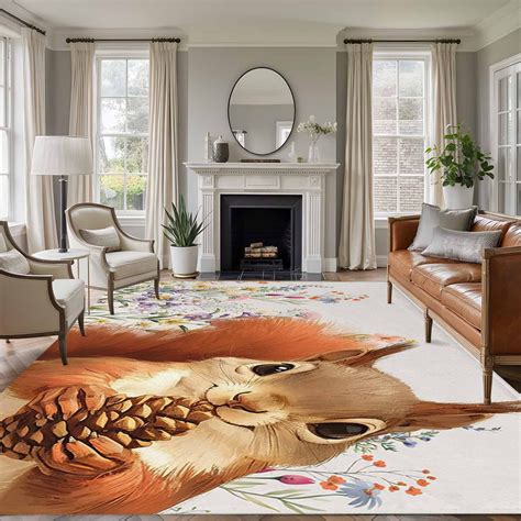 Cute Squirrel Washable Living Room Rugs 5'x7', Vintage Purple Pink ...